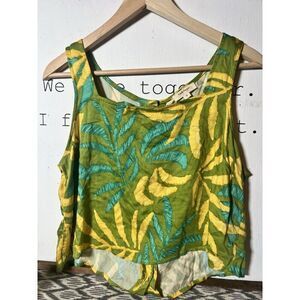 HAUTE HIPPIE Tropical PRINTED TANK WITH Buttons Down BACK - SZ M Green Yellow.